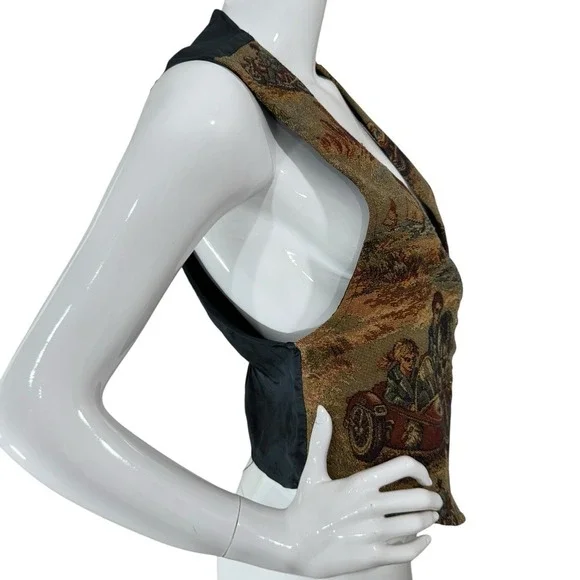 Vintage 80s Tapestry Vest Academia Motorcycle Boho Edwardian - Picture 6 of 16